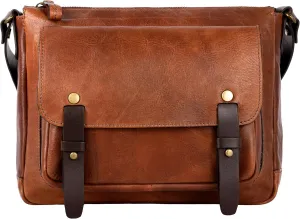 Time Resistance Leather Messenger Briefcase Bag Full Grain Leather Shoulder Bag for Men and Women