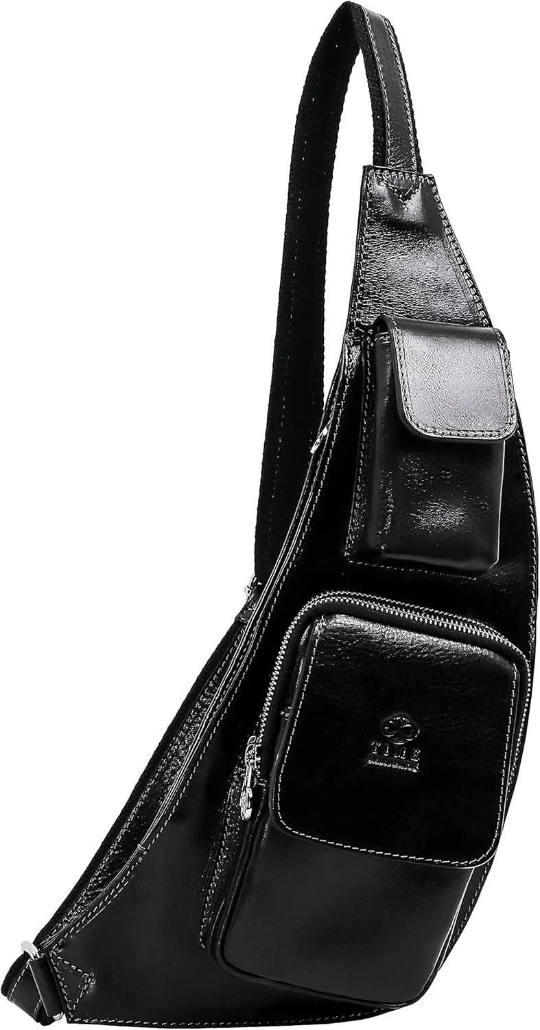 Time Resistance Leather Sling Bag - Crossbody Bag - Messenger Bag for Men and Women - Handmade Shoulder Bag Backpack