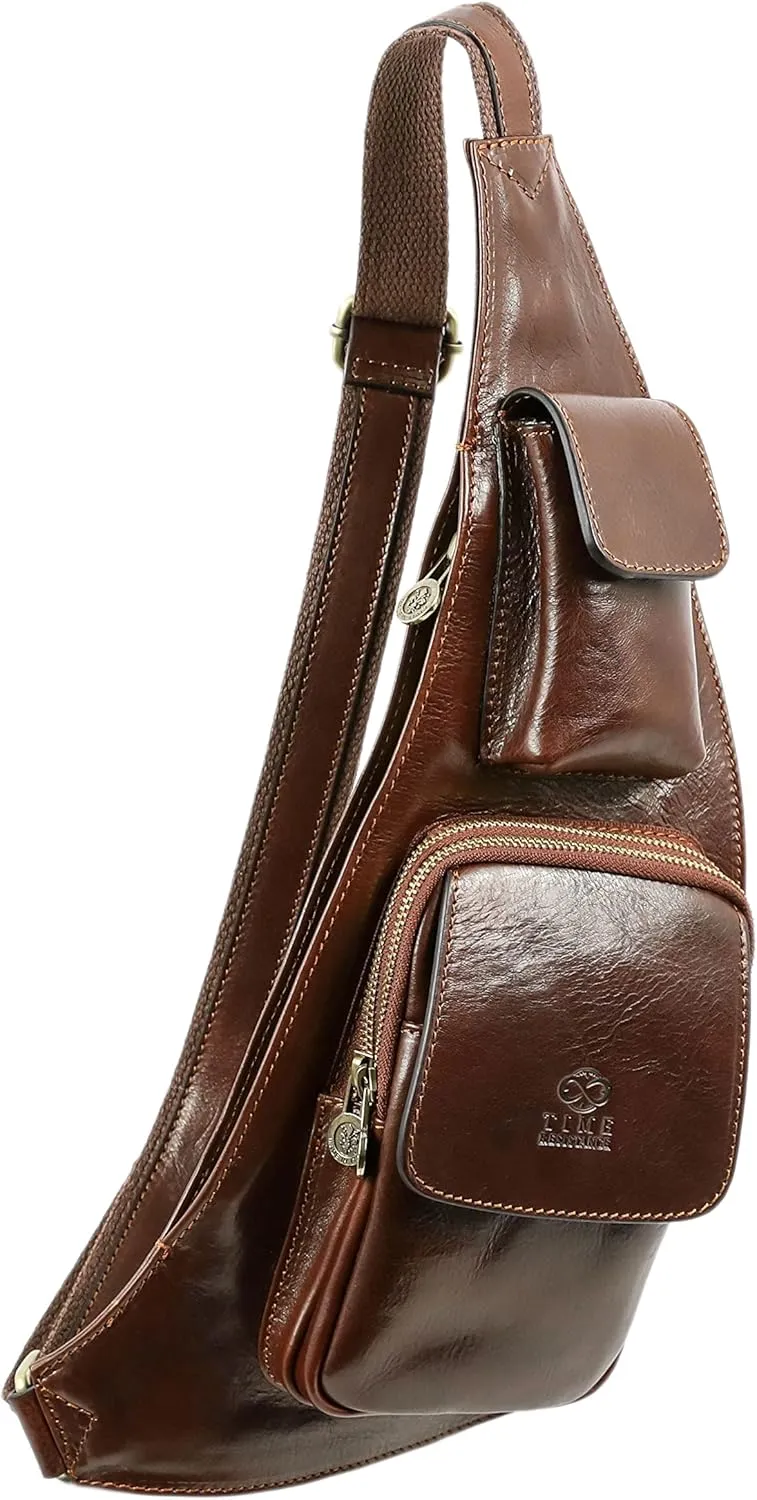 Time Resistance Leather Sling Bag - Crossbody Bag - Messenger Bag for Men and Women - Handmade Shoulder Bag Backpack