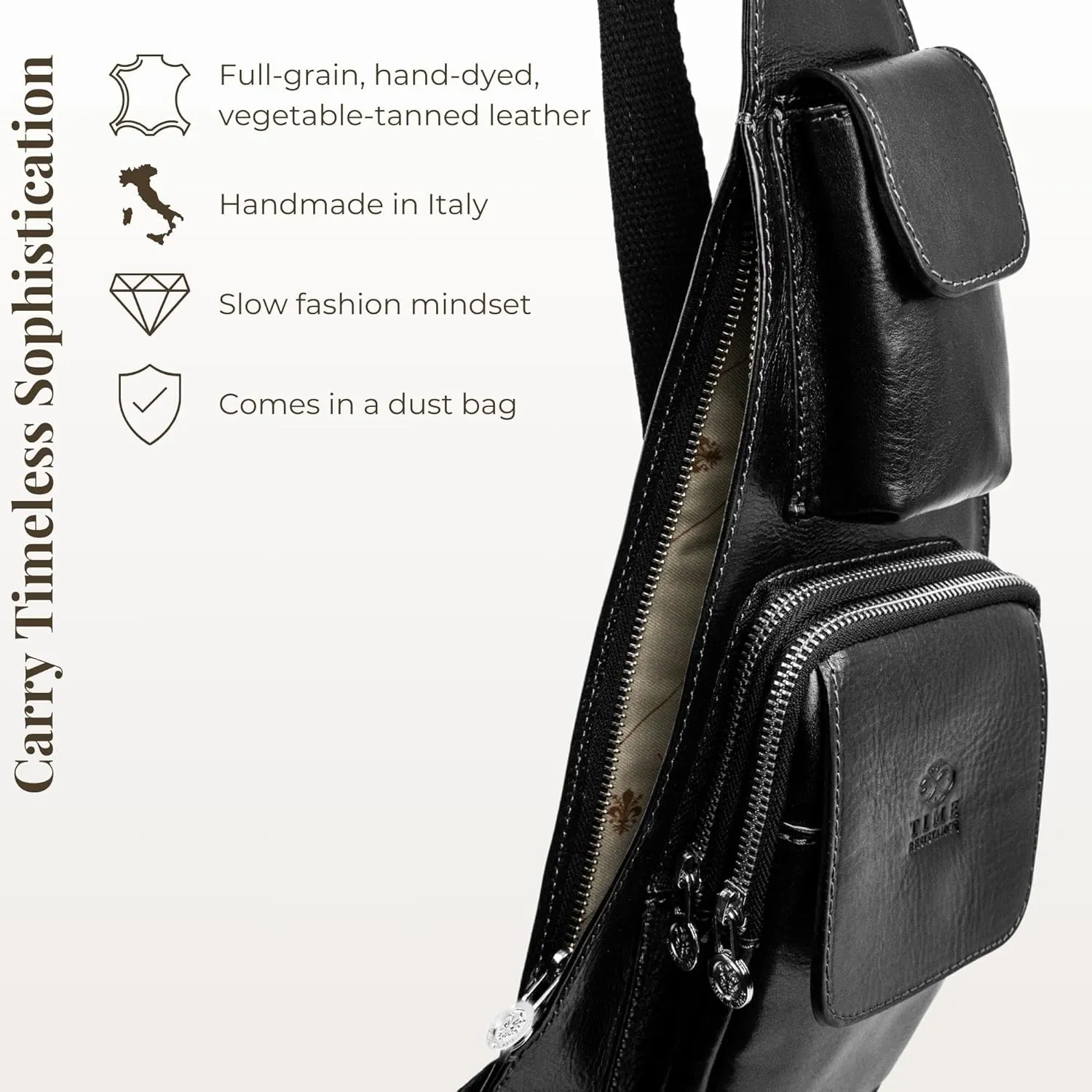 Time Resistance Leather Sling Bag - Crossbody Bag - Messenger Bag for Men and Women - Handmade Shoulder Bag Backpack