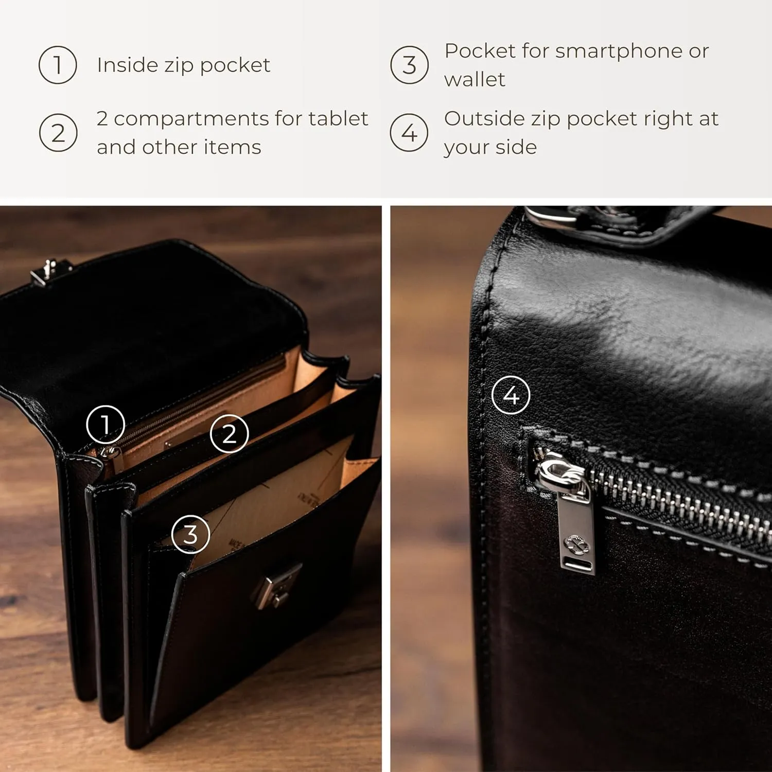 Time Resistance Small Leather Briefcase for Men - Crossbody Bag - Italian Leather Messenger Bag - Gift Box Included