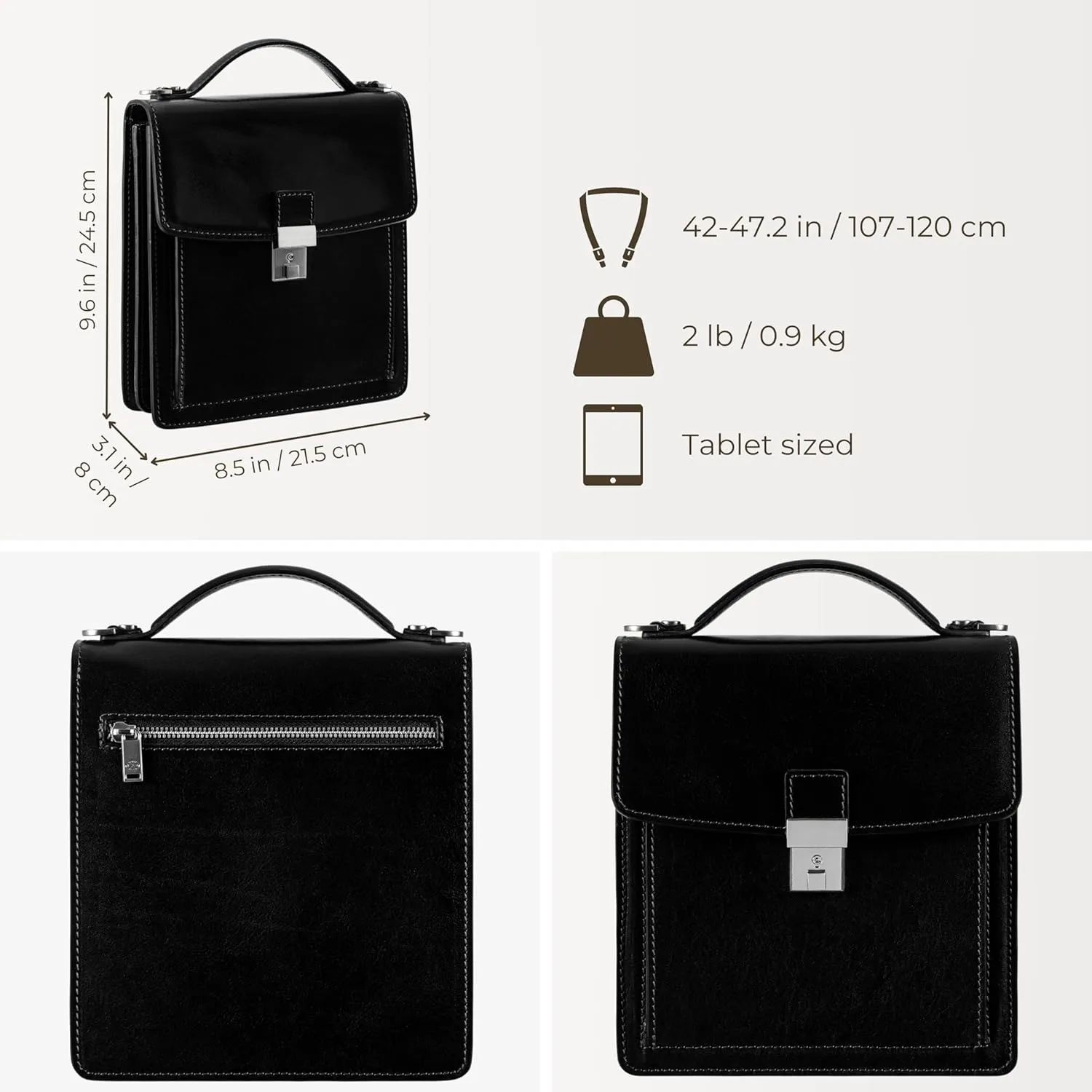 Time Resistance Small Leather Briefcase for Men - Crossbody Bag - Italian Leather Messenger Bag - Gift Box Included