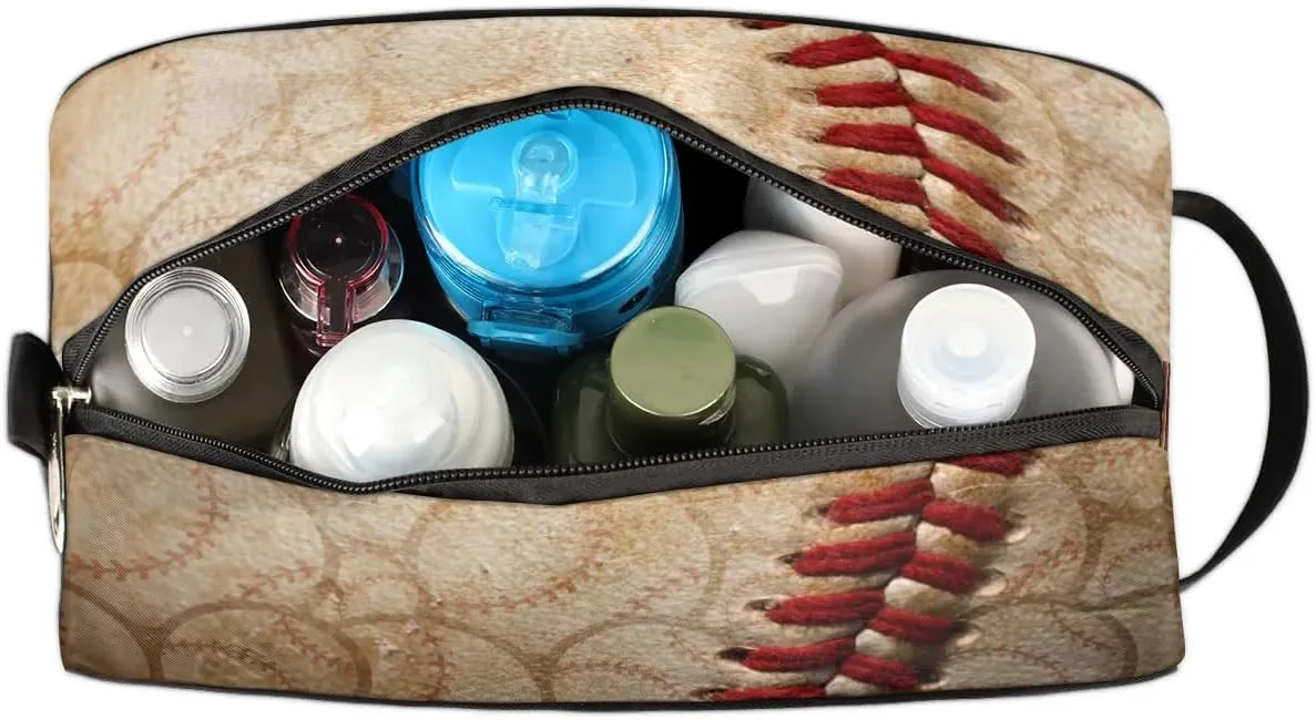 Toiletry Bag for Boys Man,Retro Baseball Travel Toiletry Bag for Woman Comestic Makeup Bag,Waterproof Shaving Bag for Toiletries Accessories Travel Essentials,Sport Ball