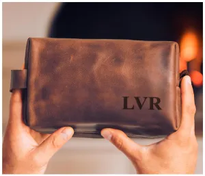 Toiletry Bag with Engraved Name or Initials – Gift for Birthday, Christmas, Anniversary, Dad & Groomsmen – Mens Leather Dopp Kit, Shaving Bag, Travel bag – Personalized Toiletry Bag Crafted in USA