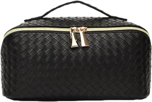Toiletry Travel Bags – Large Capacity Makeup Organizer for Women, Waterproof Travel Size Toiletries Case with Organized Compartments, Foldable Travel Bag, Ideal for Makeup & Skincare (Black)