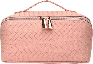 Toiletry Travel Bags – Large Capacity Makeup Organizer for Women, Waterproof Travel Size Toiletries Case with Organized Compartments, Foldable Travel Bag, Ideal for Makeup & Skincare (Pink)