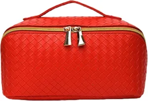 Toiletry Travel Bags – Large Capacity Makeup Organizer for Women, Waterproof Travel Size Toiletries Case with Organized Compartments, Foldable Travel Bag, Ideal for Makeup & Skincare (Red)