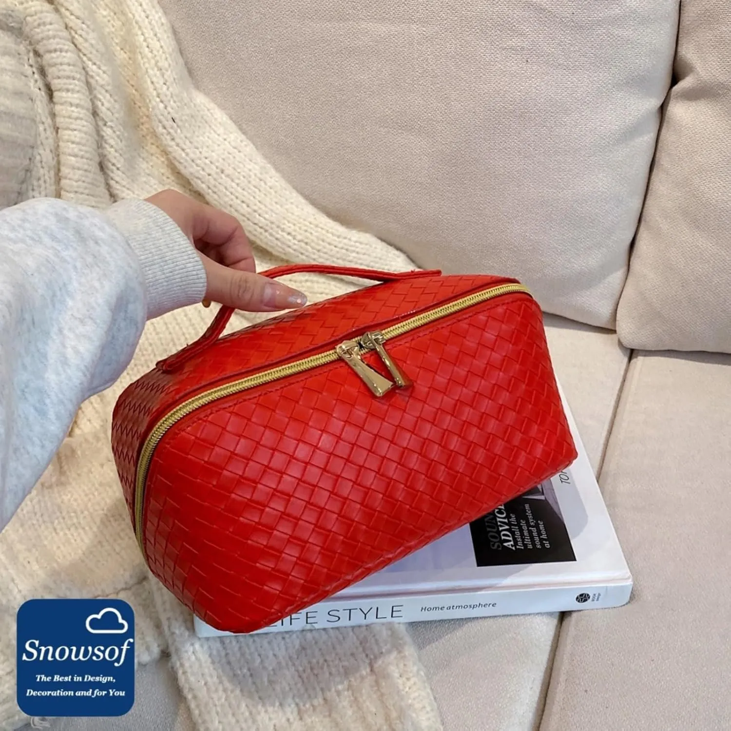 Toiletry Travel Bags – Large Capacity Makeup Organizer for Women, Waterproof Travel Size Toiletries Case with Organized Compartments, Foldable Travel Bag, Ideal for Makeup & Skincare (Red)