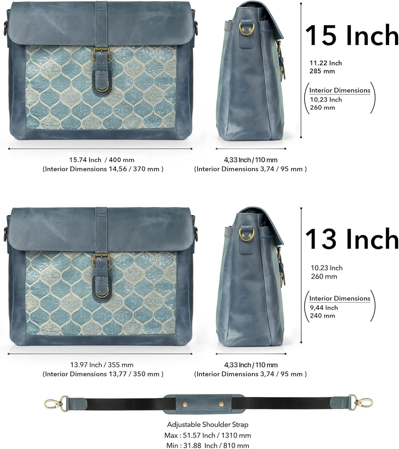 Top Grain Leather Zion Messenger Bag, Laptop Bag, Travel Bag for Work, Office, School