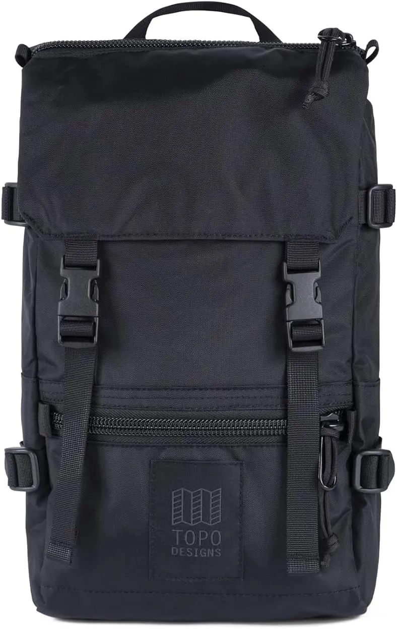 Topo Designs Rover Pack Mini - Small Sized Simple Daypack for EDC, Day Trips, Hikes, Iconic Denver Design, Recycled Nylon Construction (All Black)