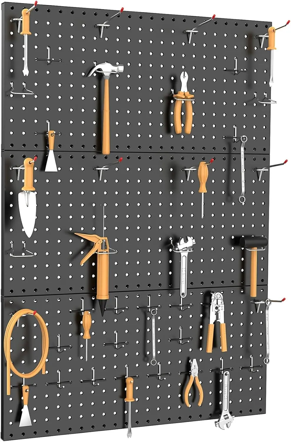 TORACK 3 pcs Metal Pegboard Panels for Wall Garage Utility Tools Storage Pegboard for Workbench, Shop, Modular Peg Board Tool Organizer Boards(Pack of 3, Black)