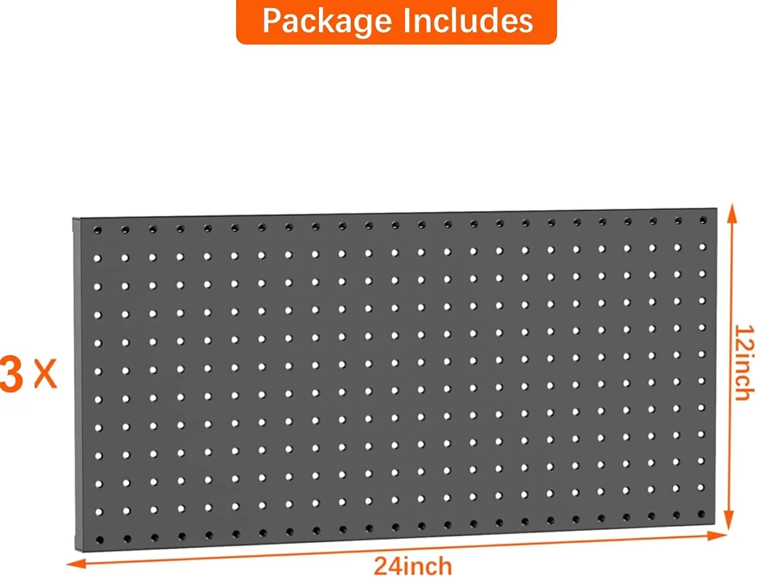 TORACK 3 pcs Metal Pegboard Panels for Wall Garage Utility Tools Storage Pegboard for Workbench, Shop, Modular Peg Board Tool Organizer Boards(Pack of 3, Black)