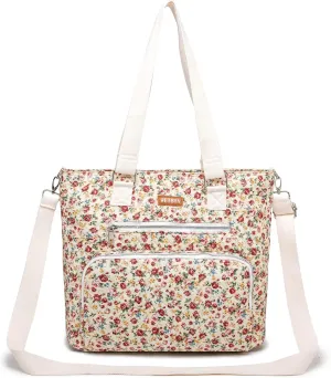 Tote Bag for Women,Large Zipper Multi Pockets Shoulder Handbag,Lady Crossbody Purse,Quilted Cotton Top Handle Satchel