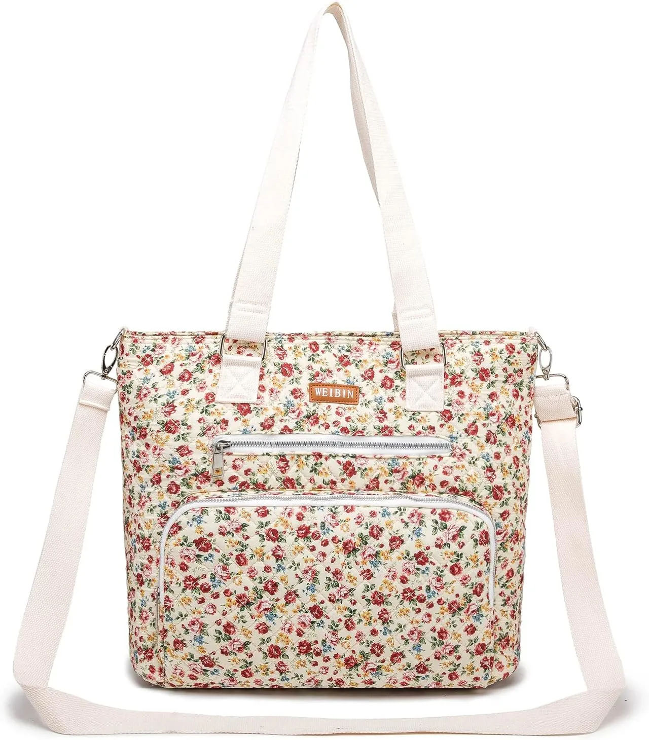 Tote Bag for Women,Large Zipper Multi Pockets Shoulder Handbag,Lady Crossbody Purse,Quilted Cotton Top Handle Satchel