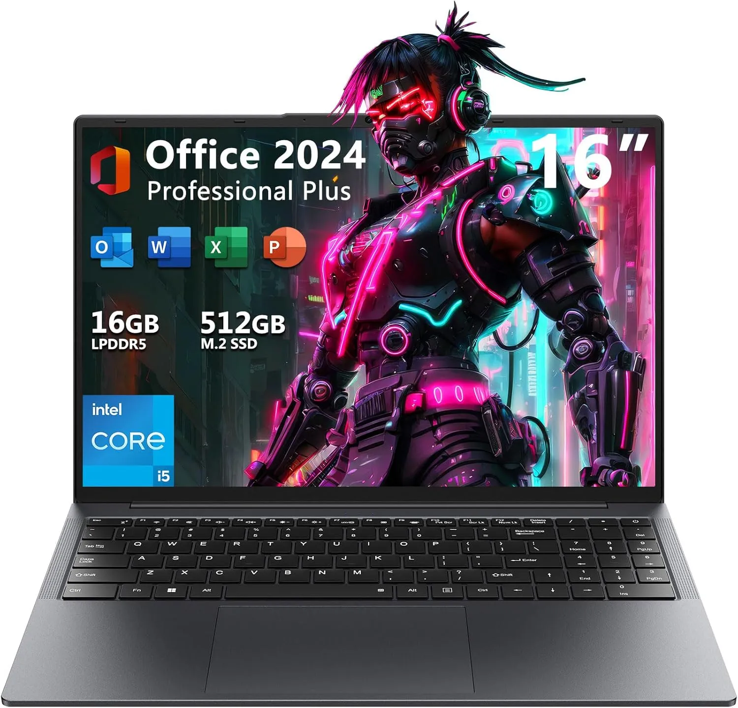 TPV 16" Laptop Computer Intel Core i5, 16GB RAM, 512GB SSD, MS Office 2024, IPS(1920 x 1200) 16:10 Display, Windows 11 Pro Notebook PC with BT5.0 Wi-Fi, 3xUSB A, HDMI, RJ45, Backlit Keyboard, Upgraded