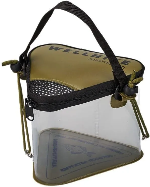 Transparent EVA Folding Fishing Bucket | Triangular Portable Handheld Collapsible Fish Container for Lure Fishing | Multi-Functional Live Bait Bucket & Fish Holder with 3 Color Options