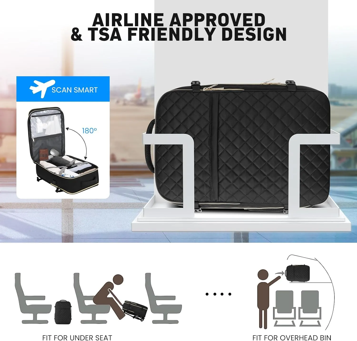 Travel Backpack for Women, Flight Approved Carry On Backpack, Large 40L Suitcase Backpacks Waterproof Luggage Bag Weekender Daypack Fit 17 Inch Laptop, Black