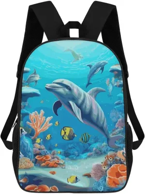 Travel Backpack for Women Men 17 In Laptop Backpack Seabed Coral Fish Dolphins Computer Bag Lightweight Casual Daypack