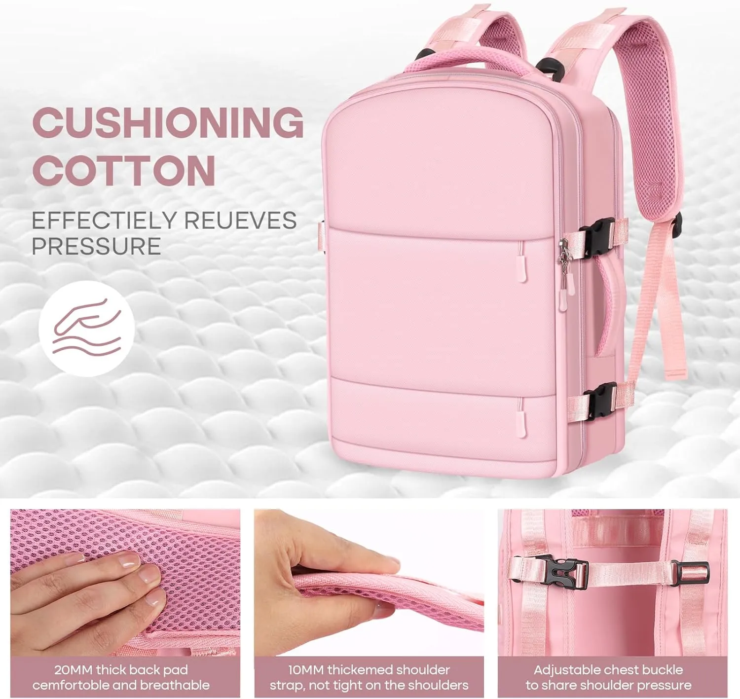 Travel Backpack Set for Women with [Toiletry Bags]&[Shoe Bags] - 15.6 Inch Women Laptop Backpack with USB Charging Port for Travel,Weekender,Business,Hiking - Pink