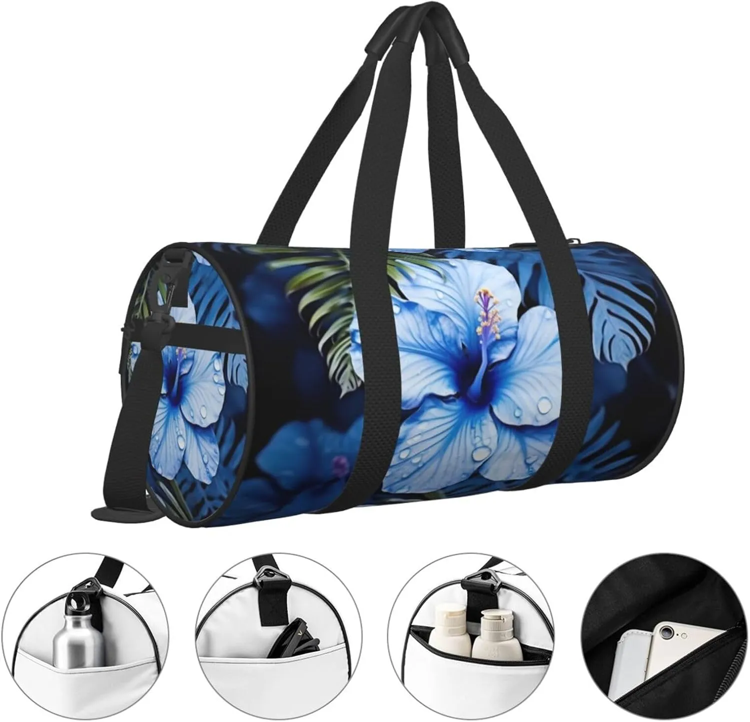 Travel Bag For Women,Blue Flower Tropical Print Personal Item Duffle Bags,Weekend Travel Duffel Tote Bag,Travel Sport Gym Bag For Men,Airplane Travel Essentials For Flying