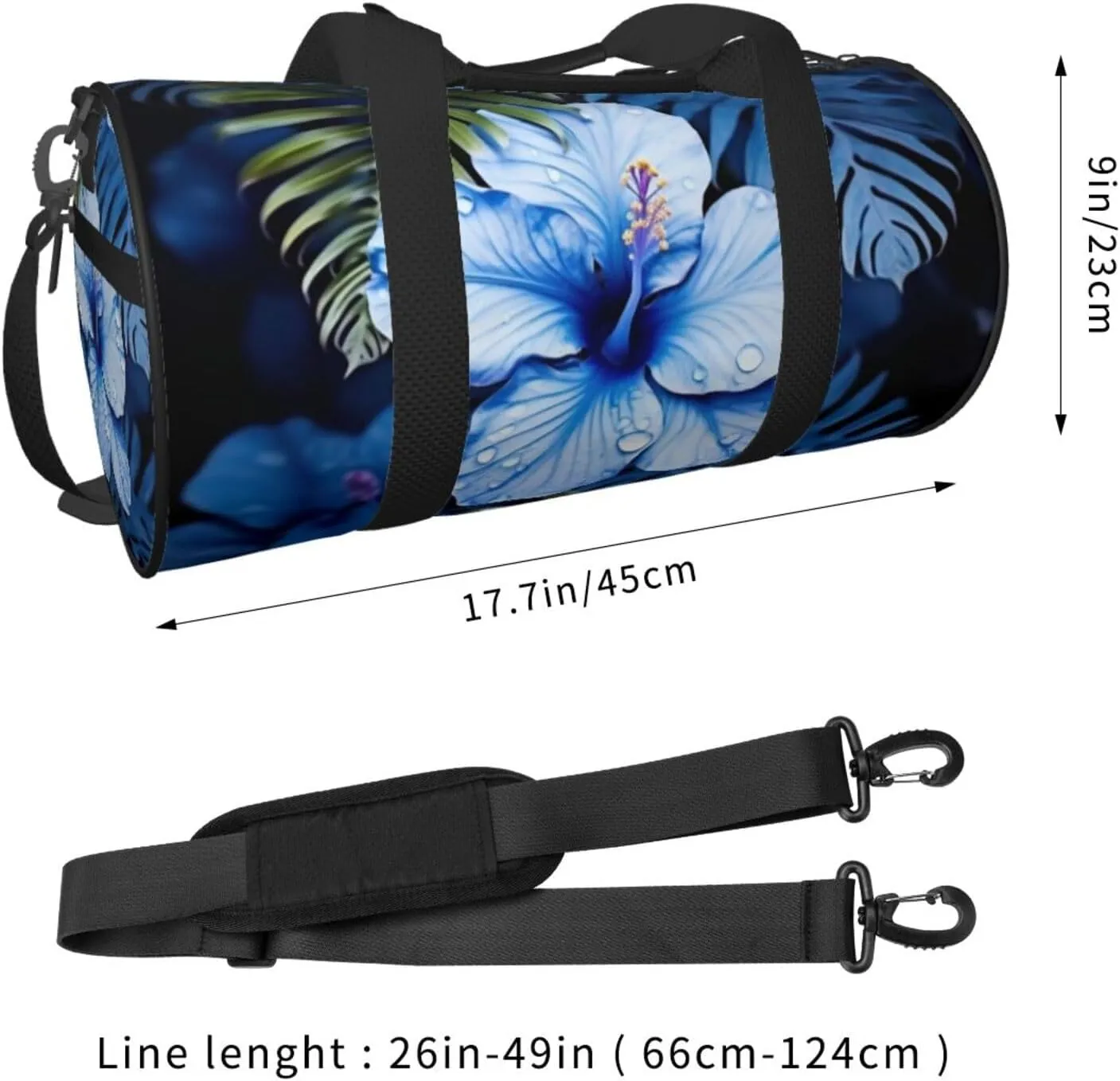 Travel Bag For Women,Blue Flower Tropical Print Personal Item Duffle Bags,Weekend Travel Duffel Tote Bag,Travel Sport Gym Bag For Men,Airplane Travel Essentials For Flying