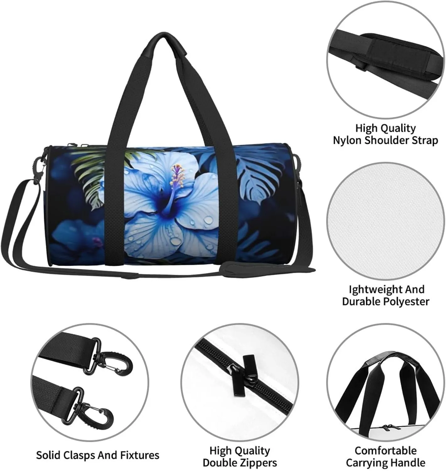 Travel Bag For Women,Blue Flower Tropical Print Personal Item Duffle Bags,Weekend Travel Duffel Tote Bag,Travel Sport Gym Bag For Men,Airplane Travel Essentials For Flying