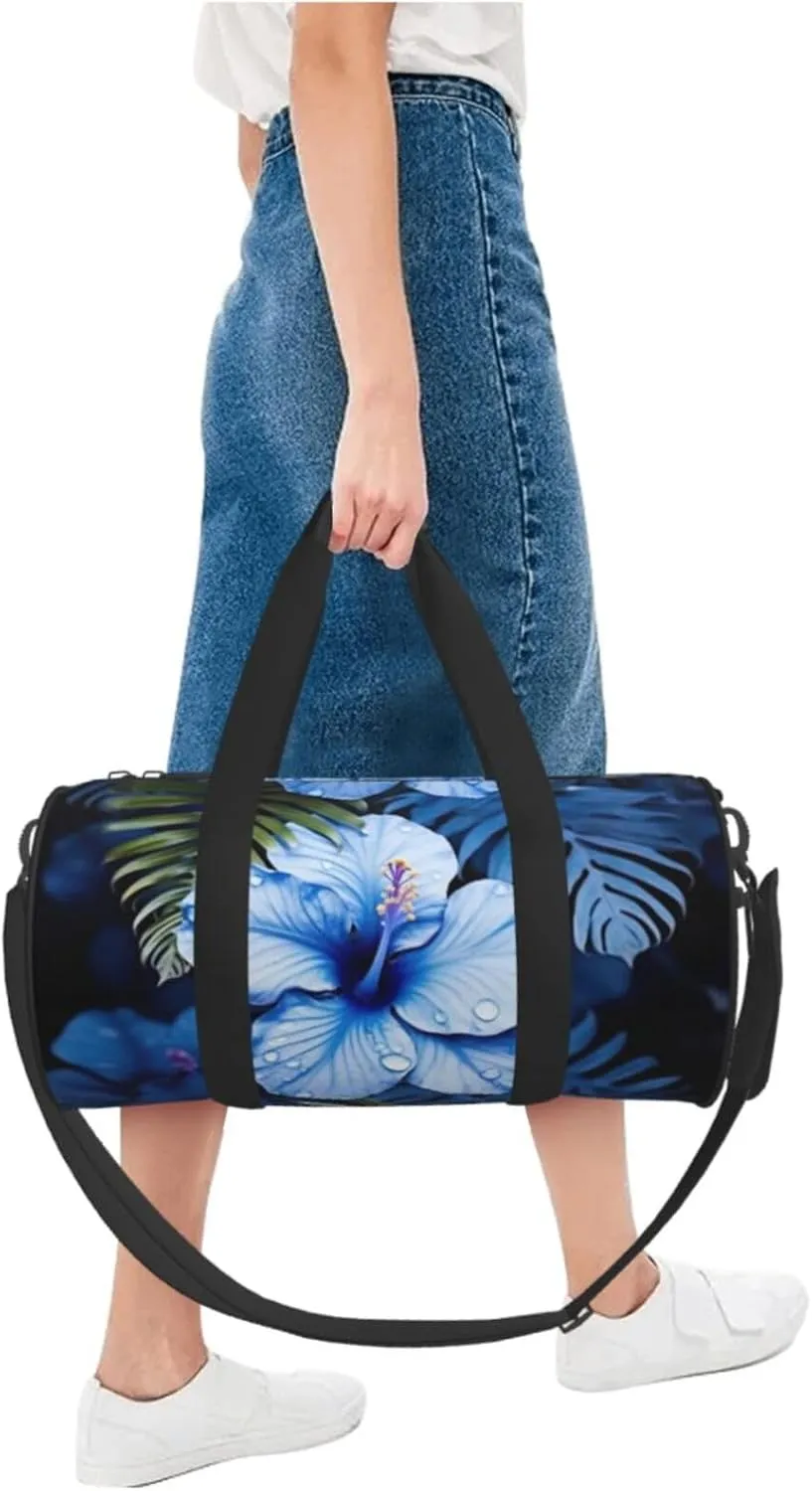Travel Bag For Women,Blue Flower Tropical Print Personal Item Duffle Bags,Weekend Travel Duffel Tote Bag,Travel Sport Gym Bag For Men,Airplane Travel Essentials For Flying