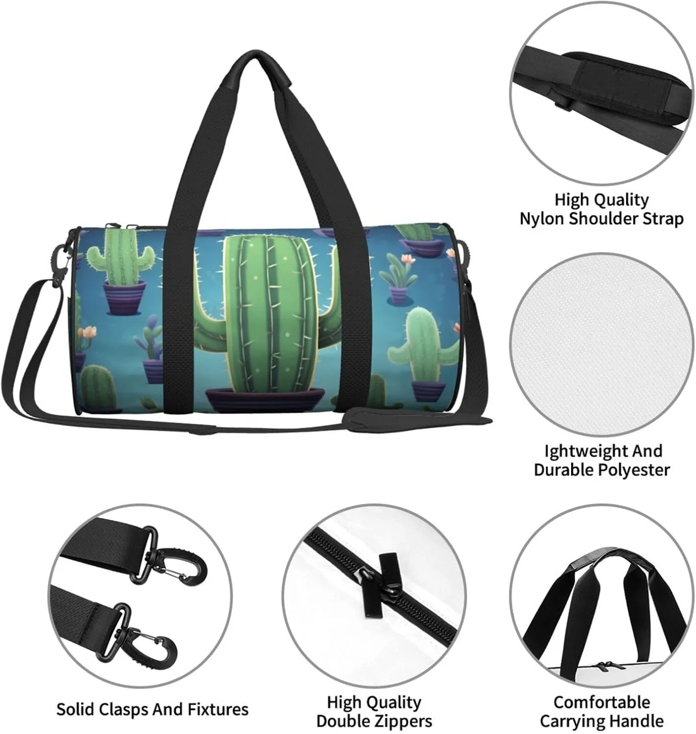 Travel Bag For Women,Cactus Print Personal Item Duffle Bags,Weekend Travel Duffel Tote Bag,Travel Sport Gym Bag For Men,Airplane Travel Essentials For Flying