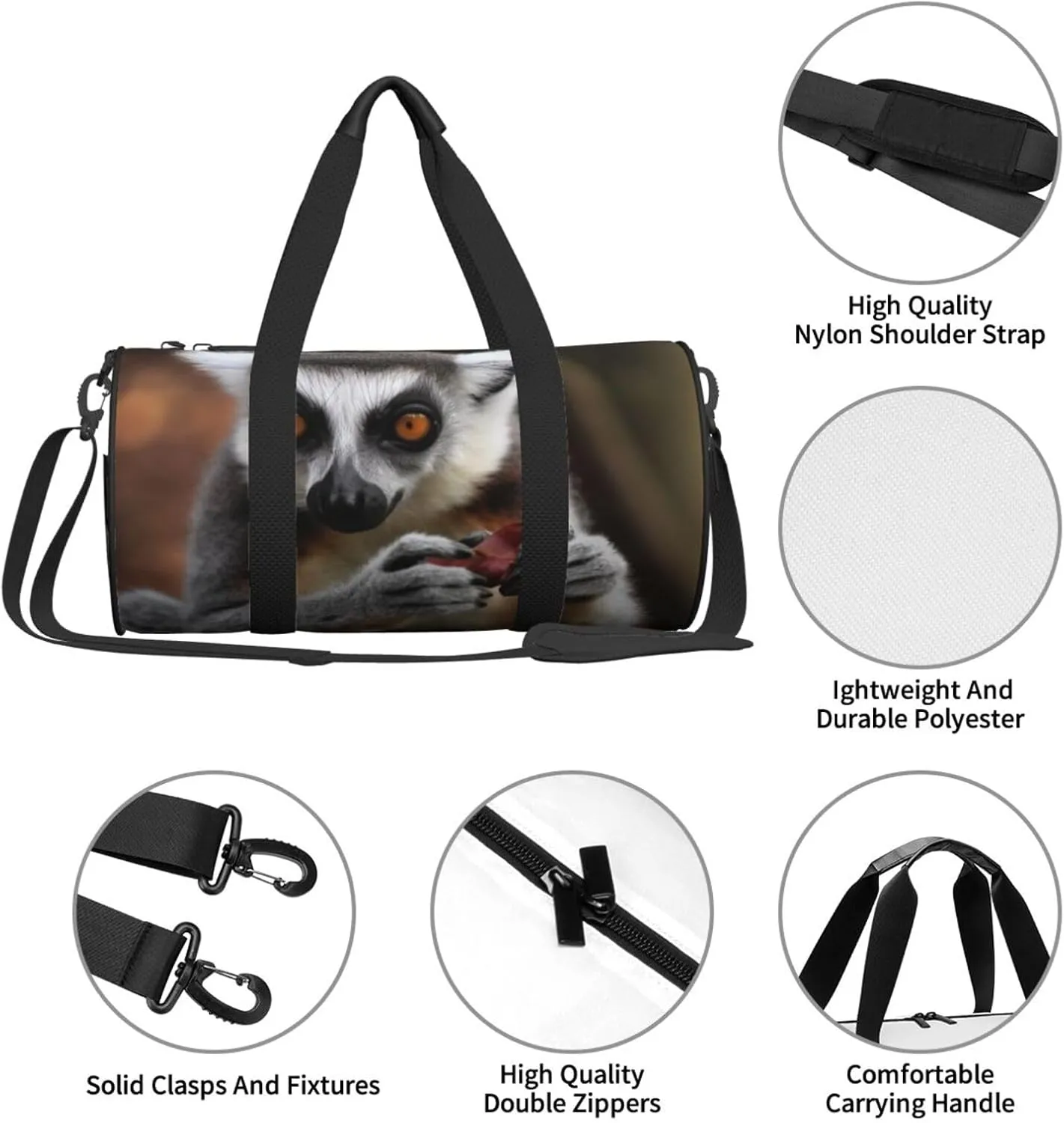Travel Bag For Women,Monkey Lemur Cute Print Personal Item Duffle Bags,Weekend Travel Duffel Tote Bag,Travel Sport Gym Bag For Men,Airplane Travel Essentials For Flying