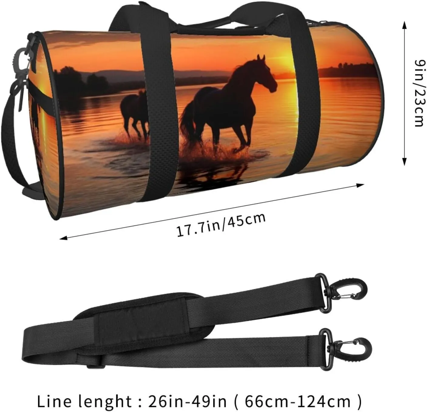 Travel Bag For Women,Sunsets Lake Horses Print Personal Item Duffle Bags,Weekend Travel Duffel Tote Bag,Travel Sport Gym Bag For Men,Airplane Travel Essentials For Flying