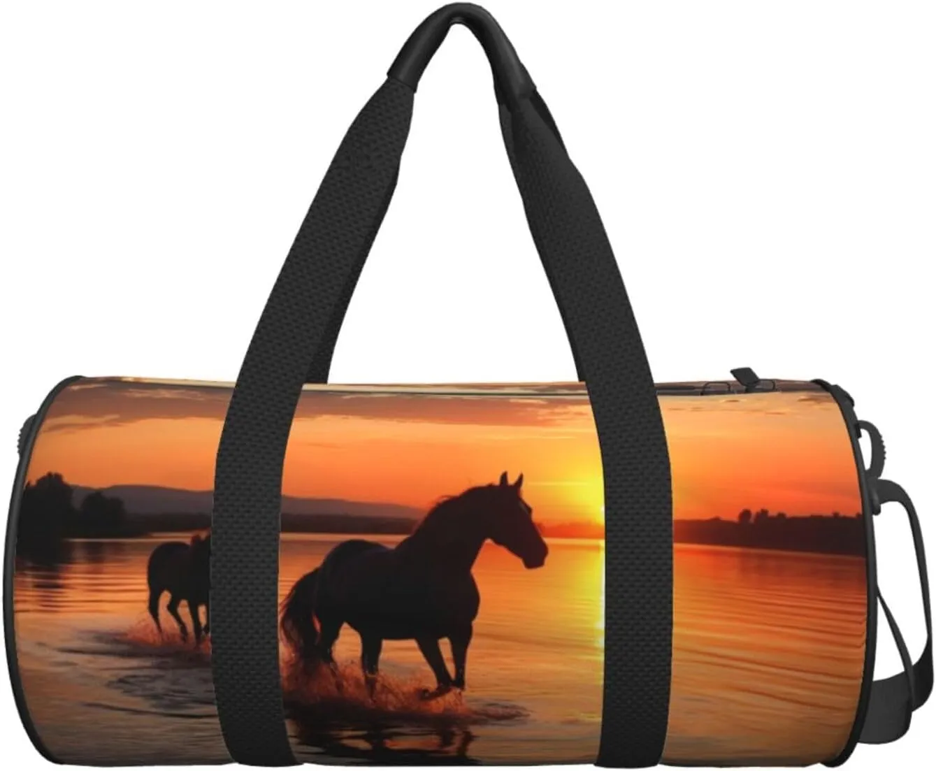 Travel Bag For Women,Sunsets Lake Horses Print Personal Item Duffle Bags,Weekend Travel Duffel Tote Bag,Travel Sport Gym Bag For Men,Airplane Travel Essentials For Flying