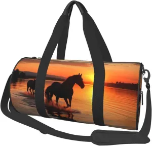 Travel Bag For Women,Sunsets Lake Horses Print Personal Item Duffle Bags,Weekend Travel Duffel Tote Bag,Travel Sport Gym Bag For Men,Airplane Travel Essentials For Flying