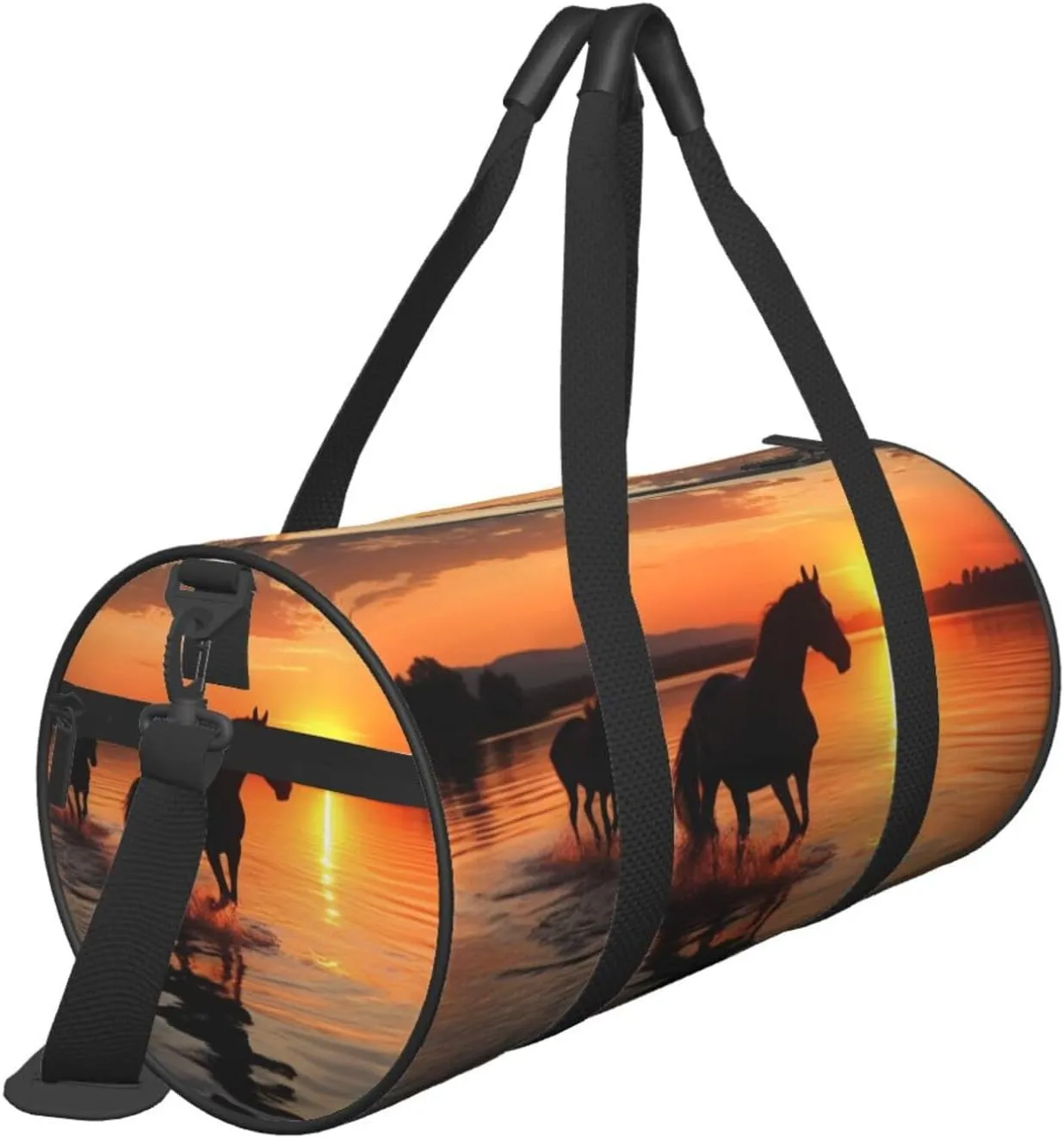 Travel Bag For Women,Sunsets Lake Horses Print Personal Item Duffle Bags,Weekend Travel Duffel Tote Bag,Travel Sport Gym Bag For Men,Airplane Travel Essentials For Flying