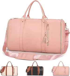 Travel Bag Garment Bag, Travel Bag,Foldable Clothing Bag, Travel Duffle Bag That Unfolds To Hang Clothes (Pink)