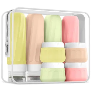 Travel Bottles for Toiletries 8 Pack, Travel Size Toiletries, Tsa Approved Travel Size Containers 3oz, with Travel Essentials Clear Bag, Leak Proof Silicone Squeezable Creams Jars