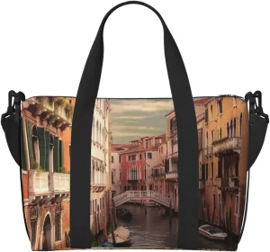 Travel Duffel Bag for Women Men Weekender Bags Sports Gym Bag Beautiful Venice Canal View Travel Bag Carry on Overnight Bag Waterproof Luggage Bag with Shoulder Strap