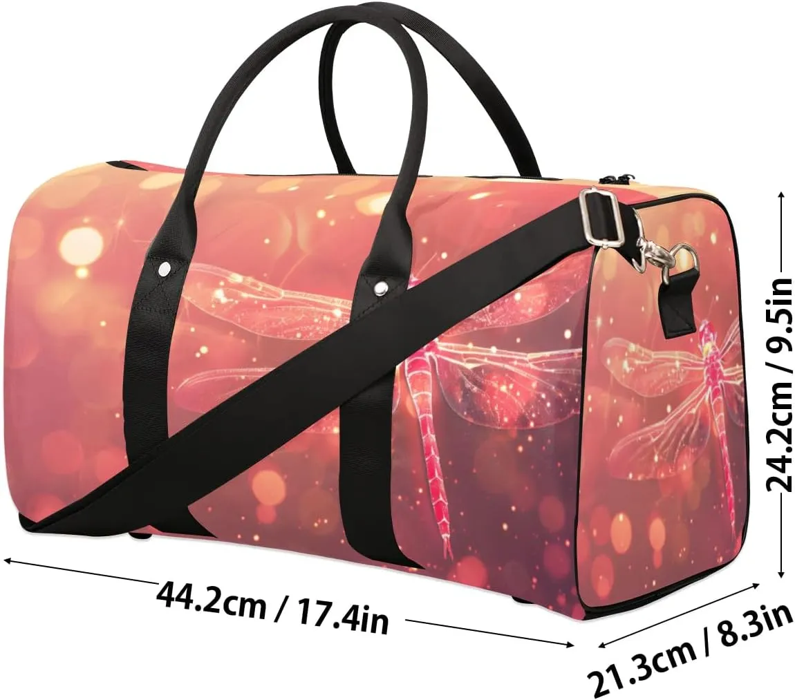 Travel Duffel Bag, Glitter Dragonfly Beauty Sports Tote Gym Bag Foldable Western Aztec Weekender Bag Carry on Luggage Handle Bag Overnight Shoulder Bag for Women Men,A-151
