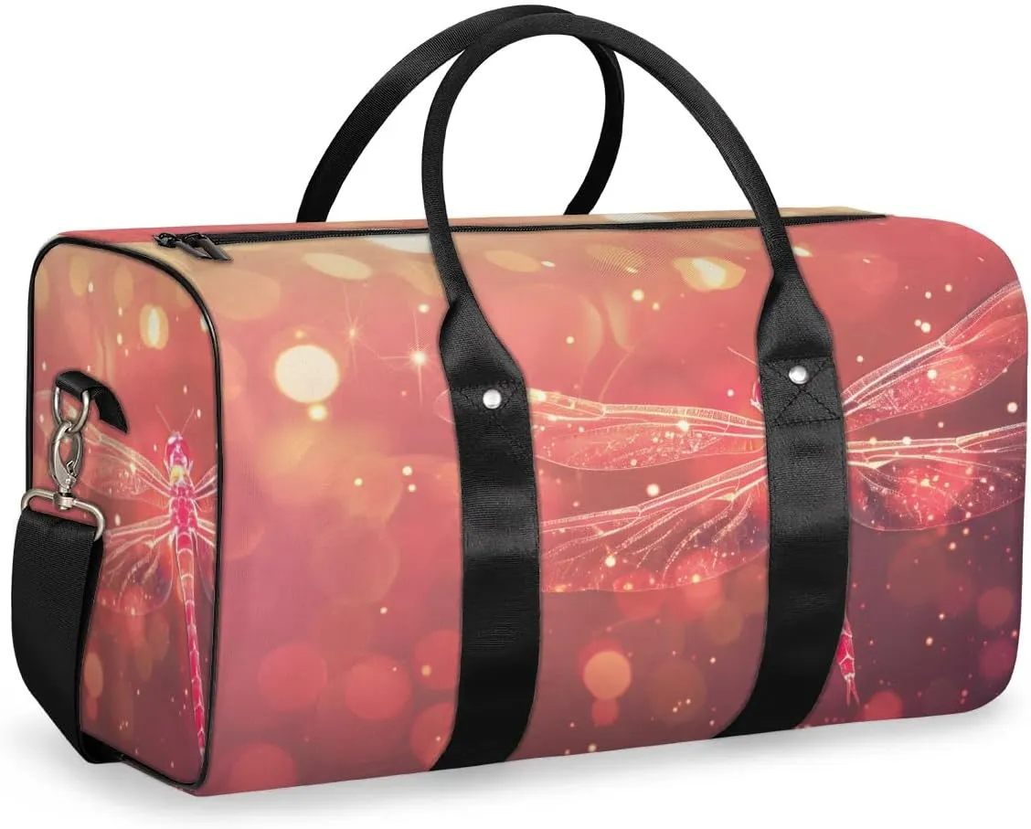 Travel Duffel Bag, Glitter Dragonfly Beauty Sports Tote Gym Bag Foldable Western Aztec Weekender Bag Carry on Luggage Handle Bag Overnight Shoulder Bag for Women Men,A-151
