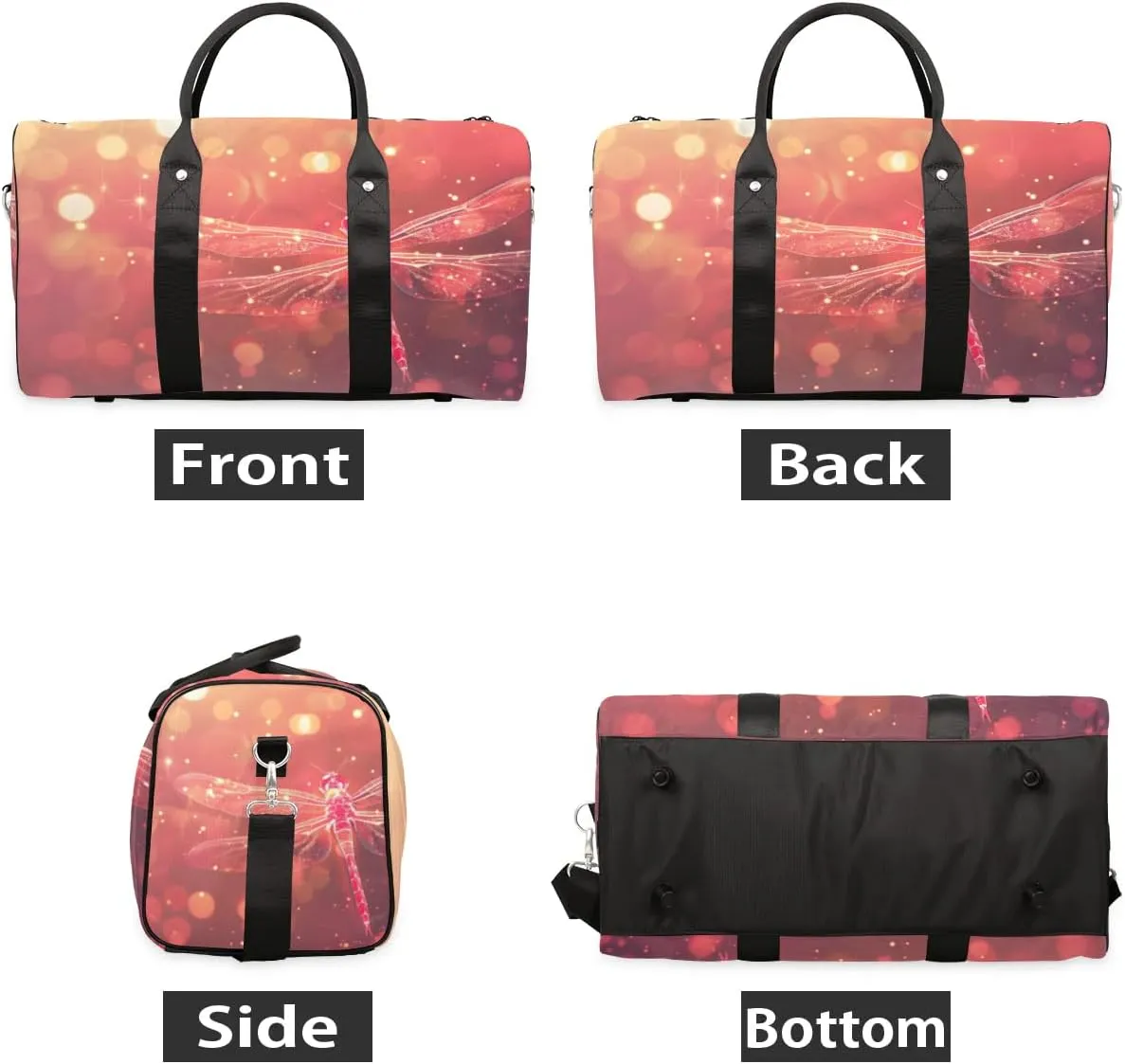 Travel Duffel Bag, Glitter Dragonfly Beauty Sports Tote Gym Bag Foldable Western Aztec Weekender Bag Carry on Luggage Handle Bag Overnight Shoulder Bag for Women Men,A-151