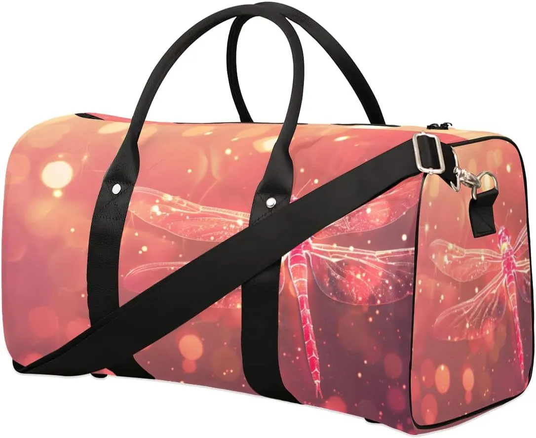 Travel Duffel Bag, Glitter Dragonfly Beauty Sports Tote Gym Bag Foldable Western Aztec Weekender Bag Carry on Luggage Handle Bag Overnight Shoulder Bag for Women Men,A-151