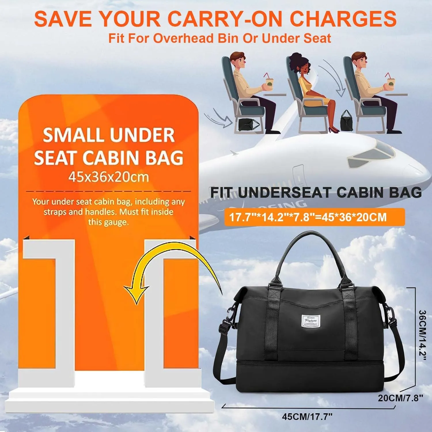 Travel Duffel Bag, Sports Tote Gym Bag, Shoulder Weekender Overnight Bag for Women