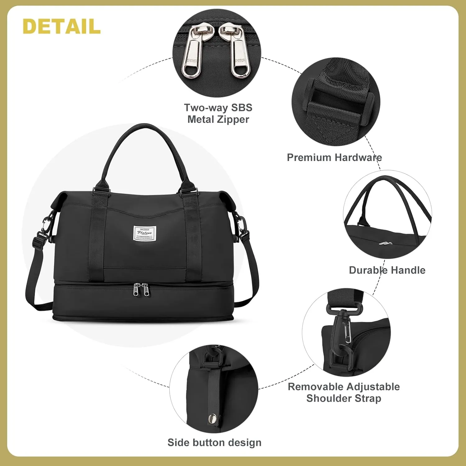 Travel Duffel Bag, Sports Tote Gym Bag, Shoulder Weekender Overnight Bag for Women