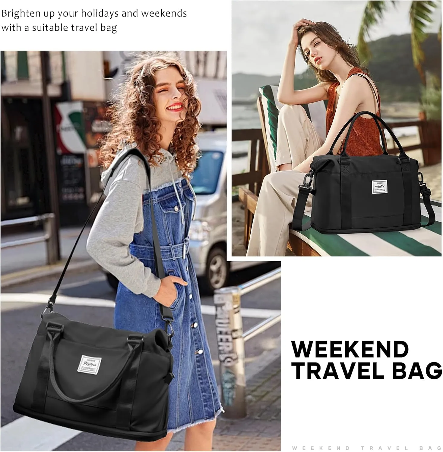 Travel Duffel Bag, Sports Tote Gym Bag, Shoulder Weekender Overnight Bag for Women
