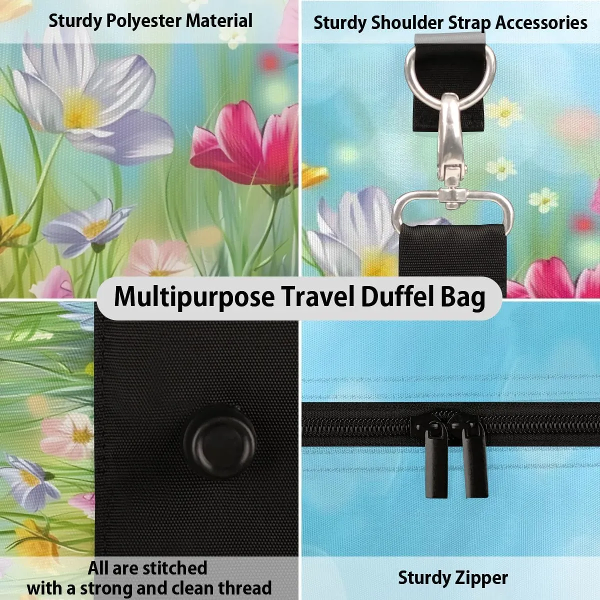 Travel Duffel Bag, Spring Flower Floral Sports Tote Gym Bag Foldable Western Aztec Weekender Bag Carry on Luggage Handle Bag Overnight Shoulder Bag for Women Men,A-327