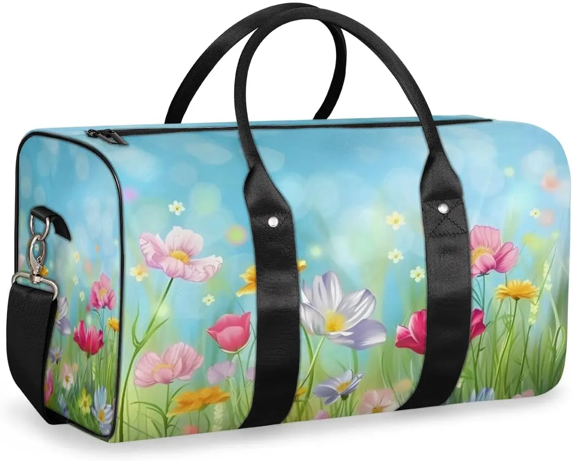 Travel Duffel Bag, Spring Flower Floral Sports Tote Gym Bag Foldable Western Aztec Weekender Bag Carry on Luggage Handle Bag Overnight Shoulder Bag for Women Men,A-327