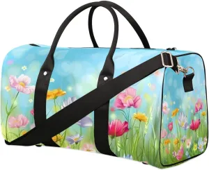 Travel Duffel Bag, Spring Flower Floral Sports Tote Gym Bag Foldable Western Aztec Weekender Bag Carry on Luggage Handle Bag Overnight Shoulder Bag for Women Men,A-327