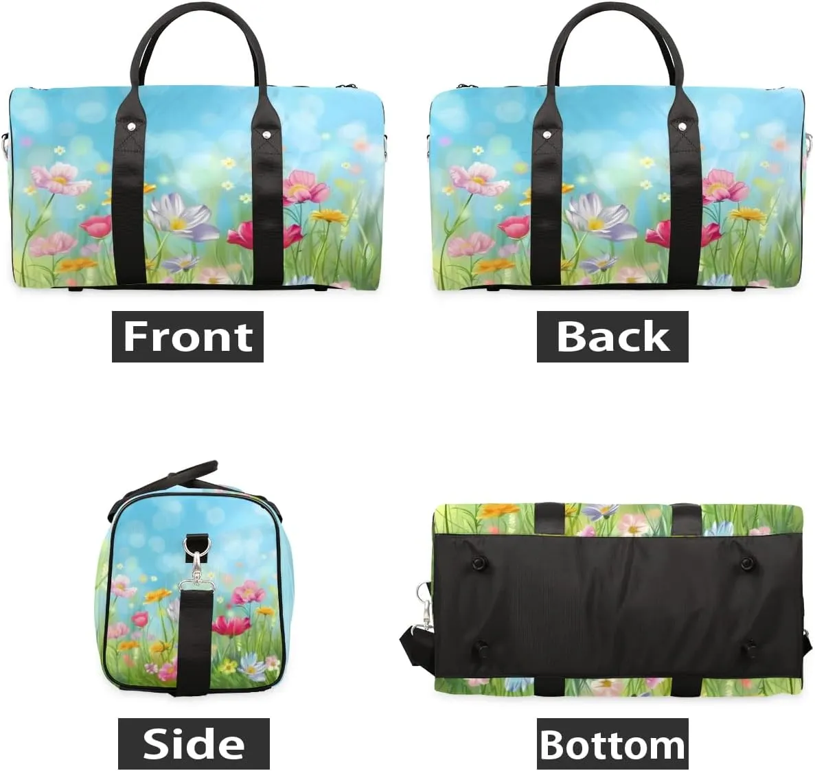 Travel Duffel Bag, Spring Flower Floral Sports Tote Gym Bag Foldable Western Aztec Weekender Bag Carry on Luggage Handle Bag Overnight Shoulder Bag for Women Men,A-327