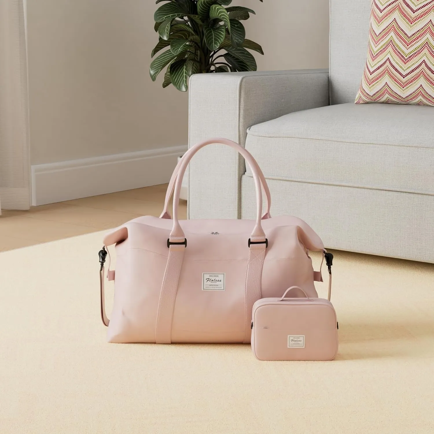 Travel Duffel Bags for Women,Weekender Overnight Bag with Wet Pocket & Toiletry Bag,Carry On Personal Item Bag,Travel Tote Gym Bag, Pink, Large