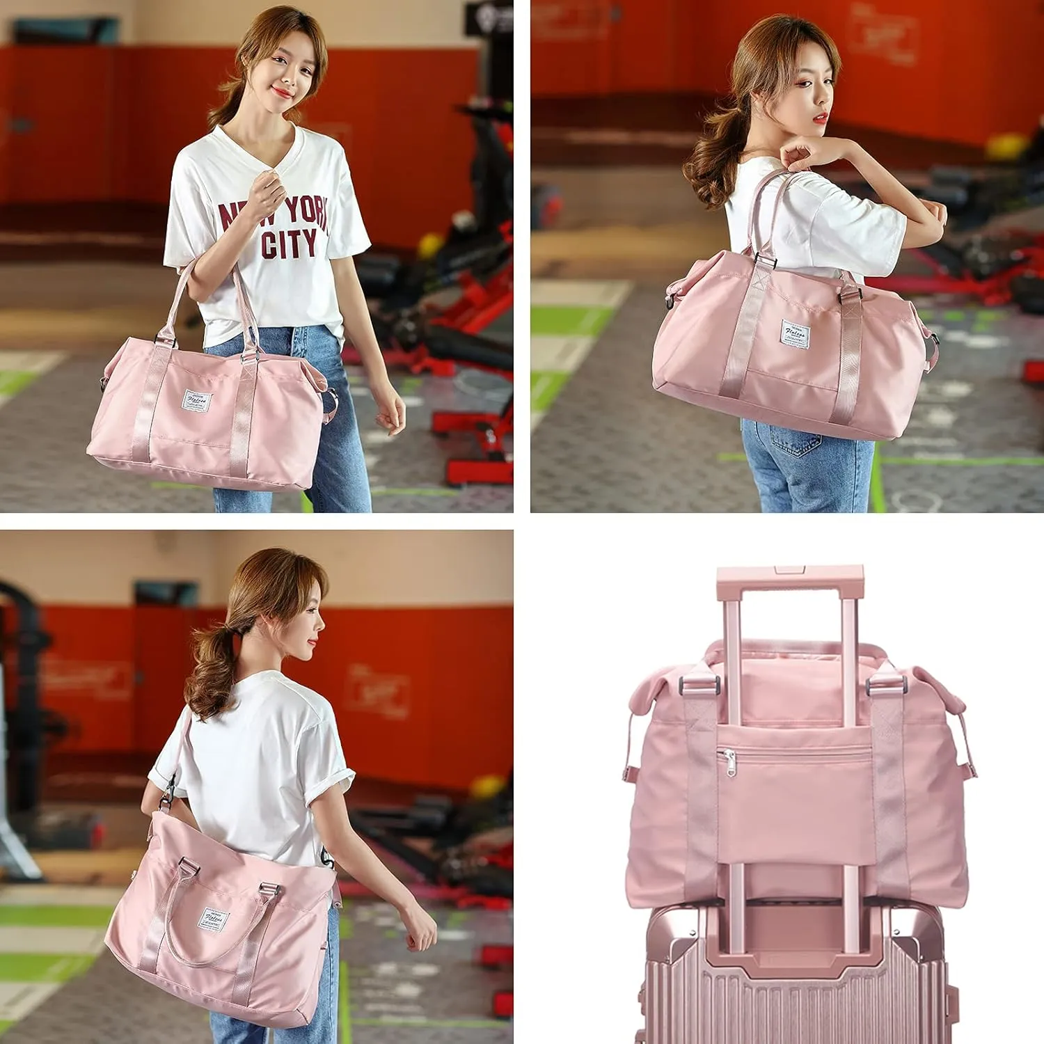 Travel Duffel Bags for Women,Weekender Overnight Bag with Wet Pocket & Toiletry Bag,Carry On Personal Item Bag,Travel Tote Gym Bag, Pink, Large