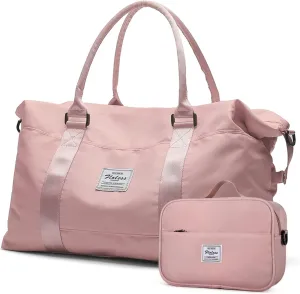 Travel Duffel Bags for Women,Weekender Overnight Bag with Wet Pocket & Toiletry Bag,Carry On Personal Item Bag,Travel Tote Gym Bag, Pink, Large